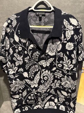 INC International Concepts Black and White Textured Knit Top